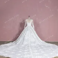 Cathedral train 3d flower designer wedding gown 3