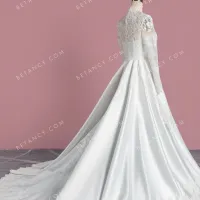 Celebrity inspired elegant ivory lace and satin a line wholesale wedding dress 4