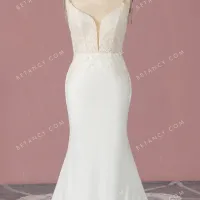 Chic bead cap sleeve crepe satin mermaid wedding dress 1