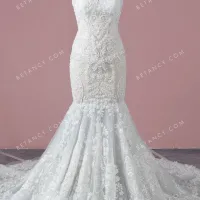 Dazzling beaded lace illusion mermaid wedding dress 1