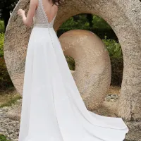 Deep v back with covered button details wedding dress 4 1 