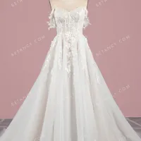 Elegant floral lace nude satin wholesale wedding gown 1