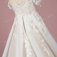 Floral lace and tulle with nude satin lining wedding gown 5