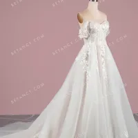 Floral lace nude satin wedding gown 2