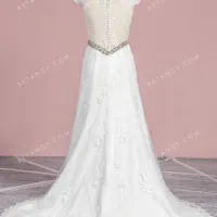 Illusion lace back wedding dress with buttons 3