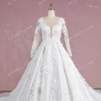 Luxury 3d flower lace cathedral train wedding gown 1