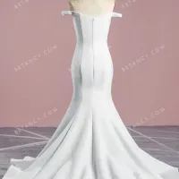 Minimalist ivory thick matte satin wholesale wedding gown 3