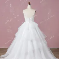 Ruffled tiered organza wedding gown with a court train 4