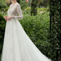 Sequinned lace illusion wedding dress 2