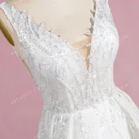 Sparkly silver sequin and glitter v neck wedding dress 4