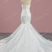 Strapless memraid ivory lace and satin wholesale wedding dress 4