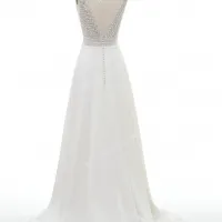 V back lace and crepe fit and flare wedding gown 9